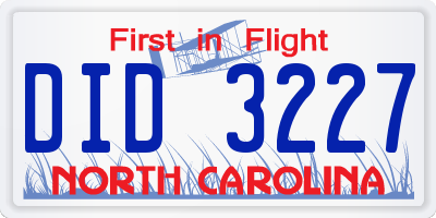 NC license plate DID3227