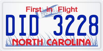 NC license plate DID3228