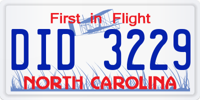 NC license plate DID3229
