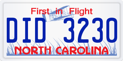 NC license plate DID3230