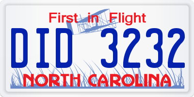 NC license plate DID3232