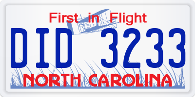 NC license plate DID3233