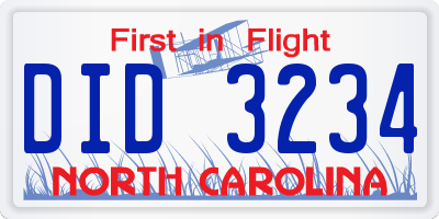 NC license plate DID3234