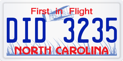 NC license plate DID3235
