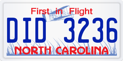 NC license plate DID3236