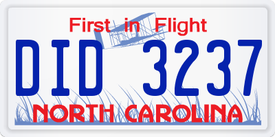 NC license plate DID3237