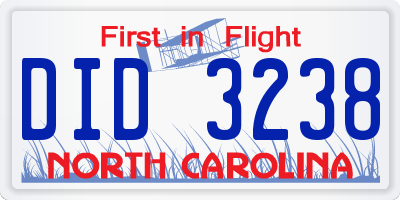 NC license plate DID3238