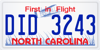 NC license plate DID3243