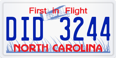NC license plate DID3244