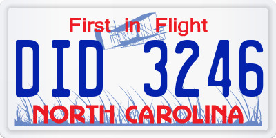 NC license plate DID3246