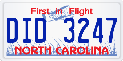 NC license plate DID3247