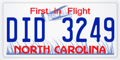 NC license plate DID3249