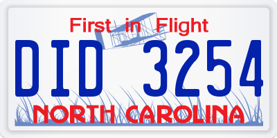 NC license plate DID3254