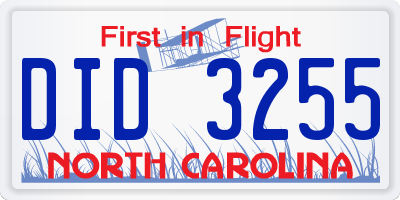NC license plate DID3255