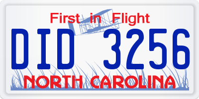 NC license plate DID3256