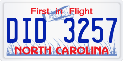 NC license plate DID3257