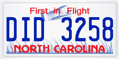 NC license plate DID3258