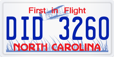 NC license plate DID3260