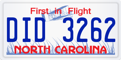 NC license plate DID3262