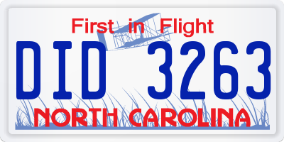 NC license plate DID3263