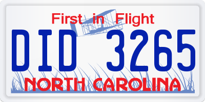 NC license plate DID3265