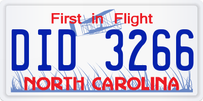 NC license plate DID3266
