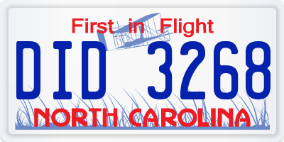 NC license plate DID3268