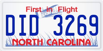 NC license plate DID3269