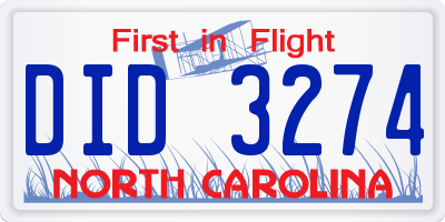 NC license plate DID3274