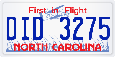 NC license plate DID3275
