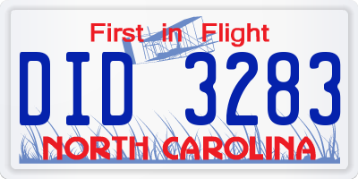 NC license plate DID3283