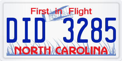 NC license plate DID3285
