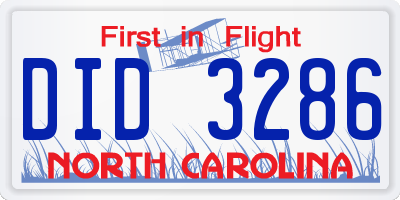 NC license plate DID3286