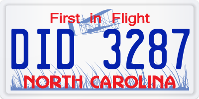 NC license plate DID3287