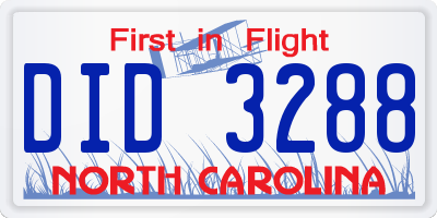 NC license plate DID3288
