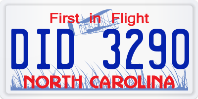 NC license plate DID3290