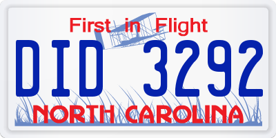 NC license plate DID3292