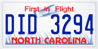 NC license plate DID3294