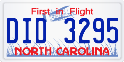 NC license plate DID3295
