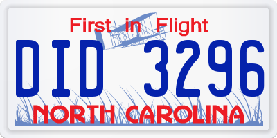 NC license plate DID3296