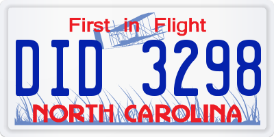 NC license plate DID3298