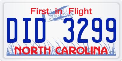 NC license plate DID3299