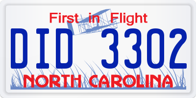 NC license plate DID3302