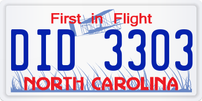 NC license plate DID3303
