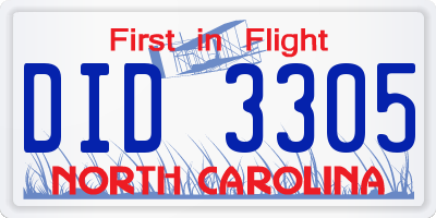 NC license plate DID3305