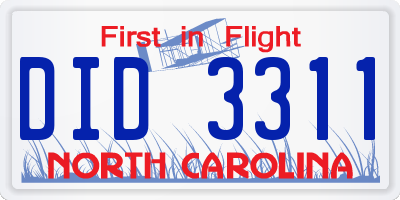NC license plate DID3311
