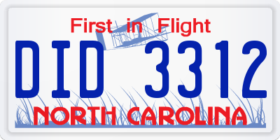 NC license plate DID3312