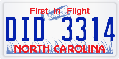 NC license plate DID3314