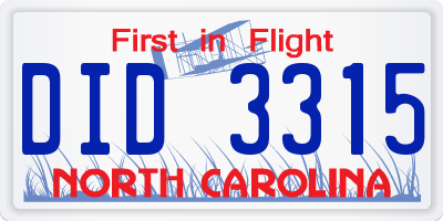 NC license plate DID3315