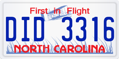NC license plate DID3316